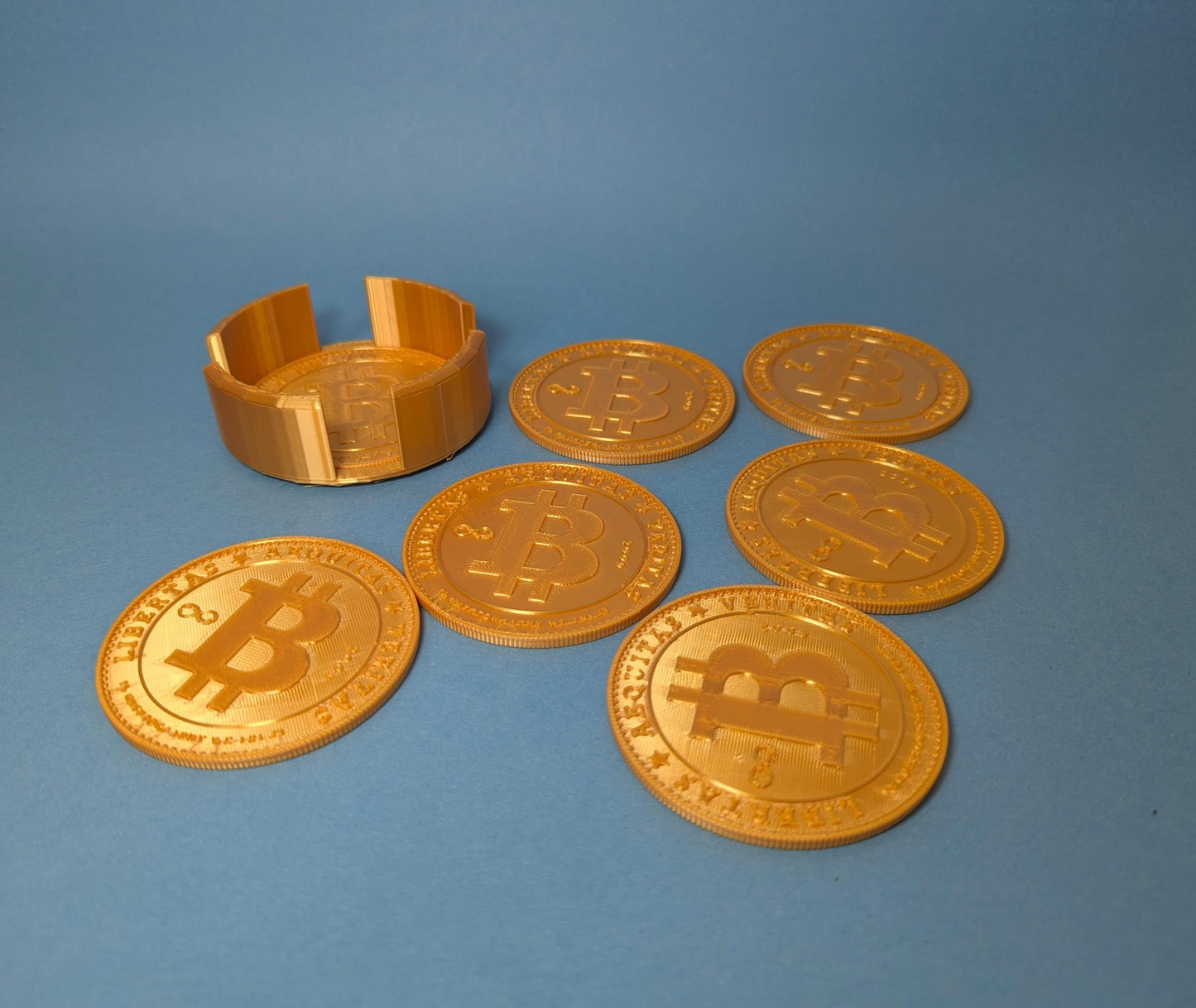 3D-Printed Bitcoin (BTC) Coaster Set with Holder | Perfect Crypto Collectible Gift | 6 Coasters for Bitcoin Enthusiasts & Crypto Fans