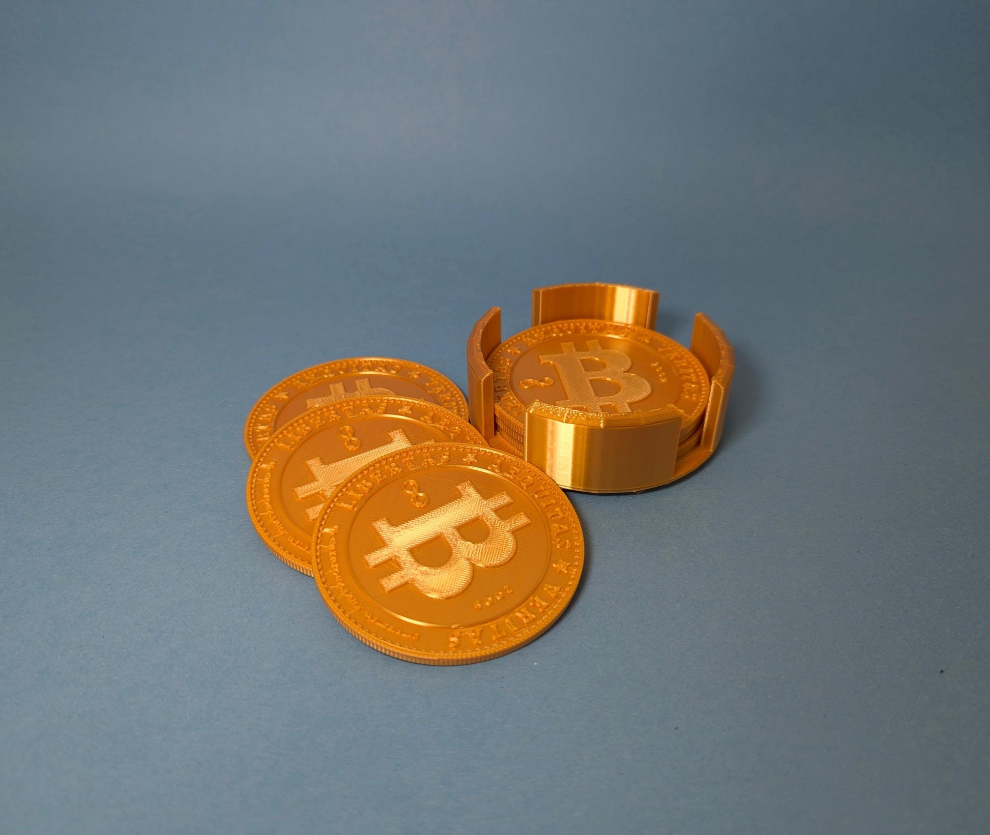 3D-Printed Bitcoin (BTC) Coaster Set with Holder | Perfect Crypto Collectible Gift | 6 Coasters for Bitcoin Enthusiasts & Crypto Fans