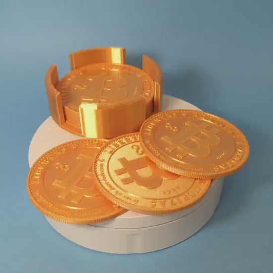 3D-Printed Bitcoin (BTC) Coaster Set with Holder | Perfect Crypto Collectible Gift | 6 Coasters for Bitcoin Enthusiasts & Crypto Fans