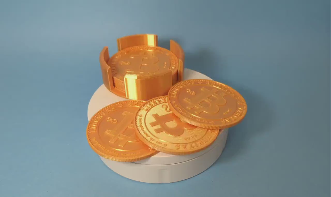 3D-Printed Bitcoin (BTC) Coaster Set with Holder | Perfect Crypto Collectible Gift | 6 Coasters for Bitcoin Enthusiasts & Crypto Fans