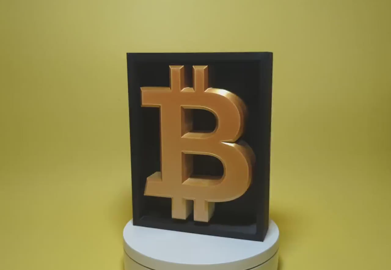 Bitcoin Sign Model in Frame Crypto Desk Toy 3D Printed
